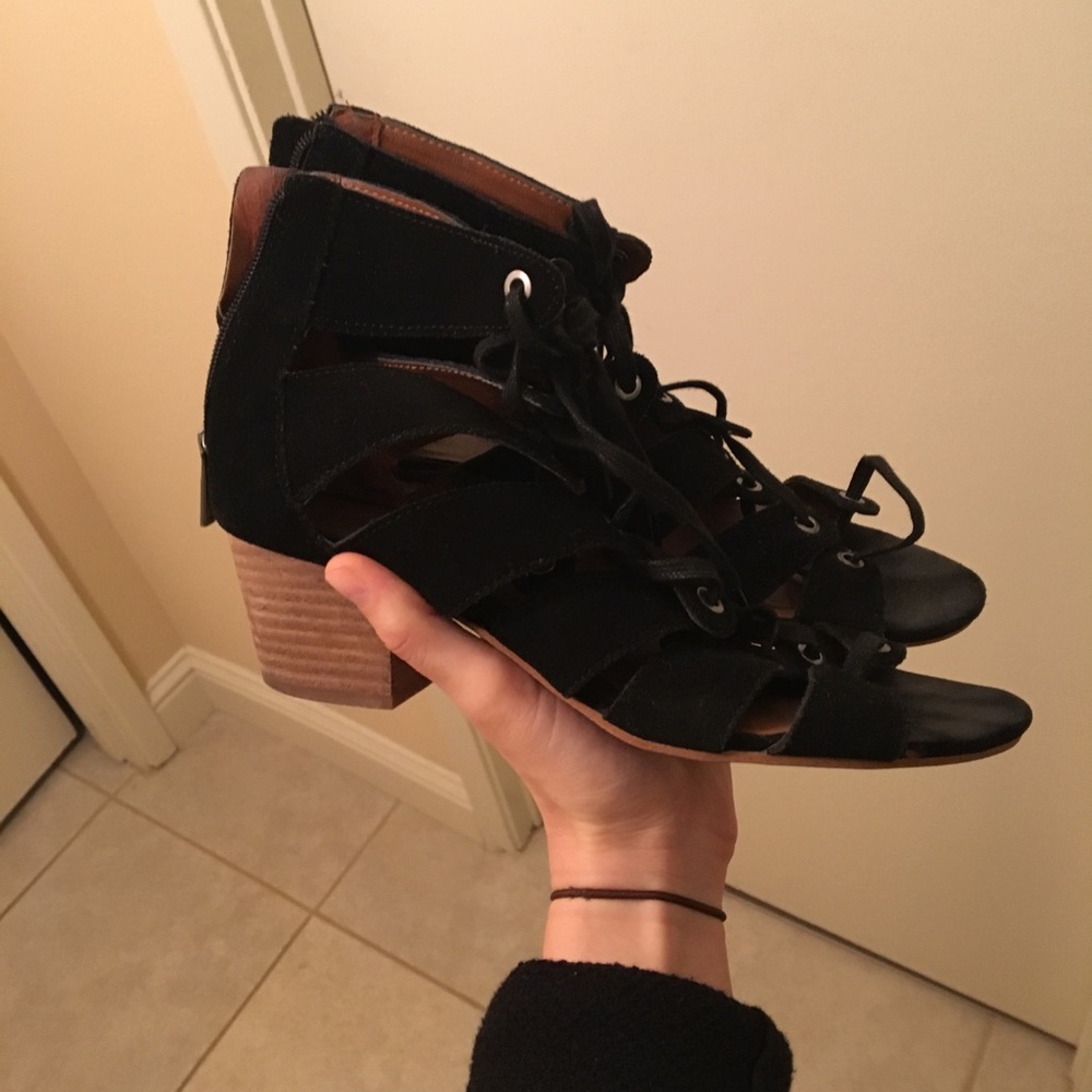 Lucky Brand lace up low block heel